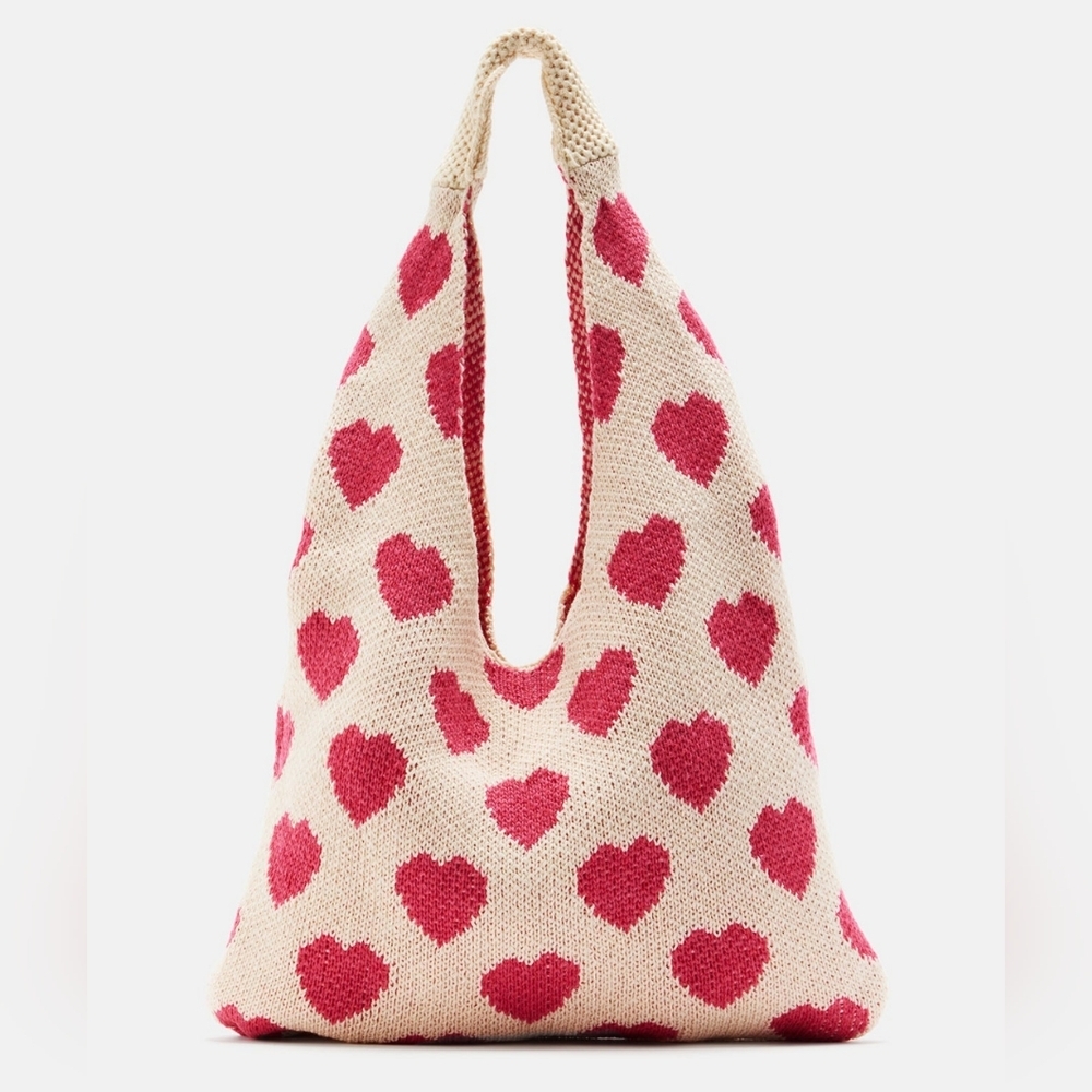 Heart Crochet Tote Bag 🩷 Ivory/Pink NWT